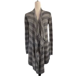 Barefoot Dreams Bamboo Chic Lite Cardigan Women S/M Gray Striped Open Front Cozy